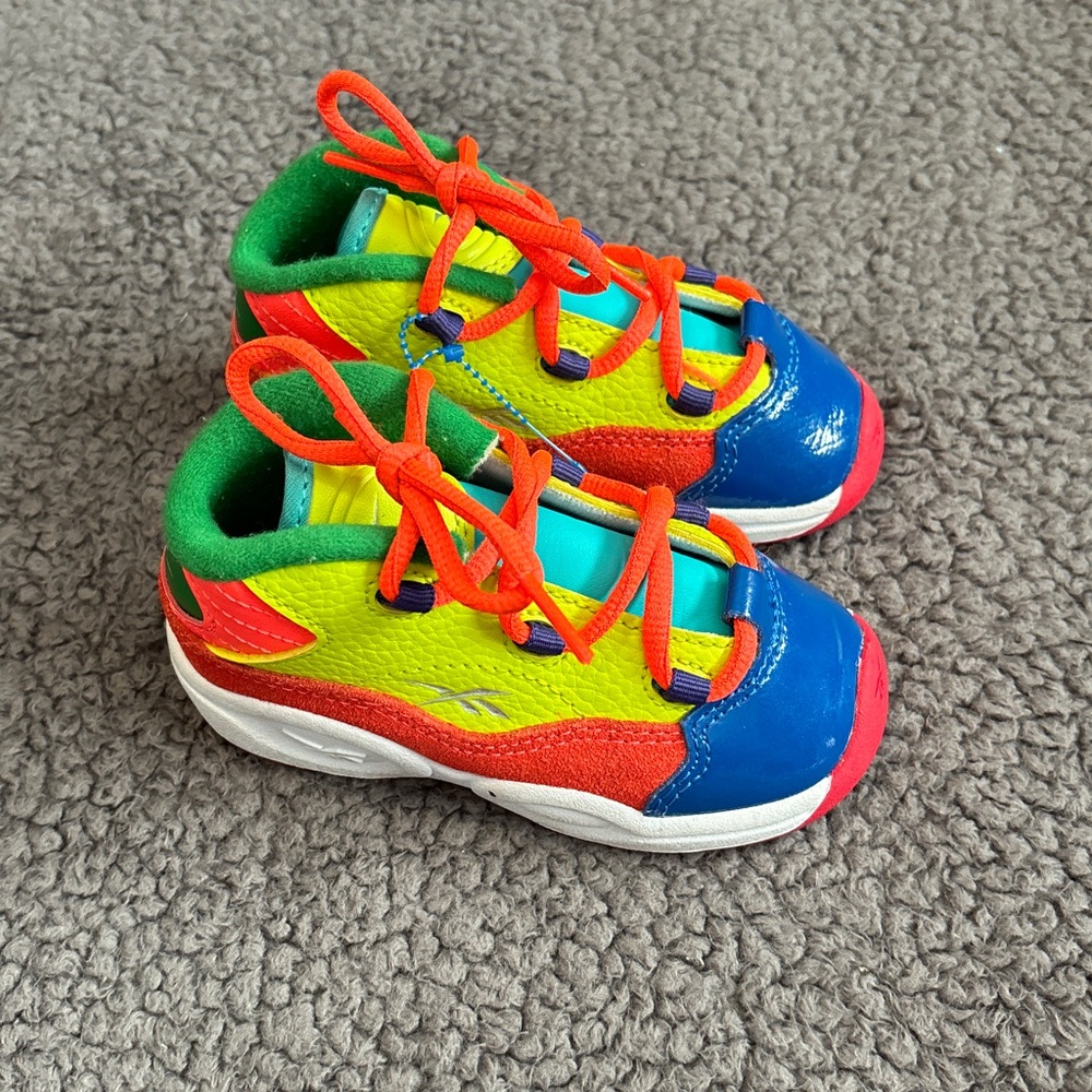 Reebok sneakers kids 7 yellow blue‎ color block question color explosion street